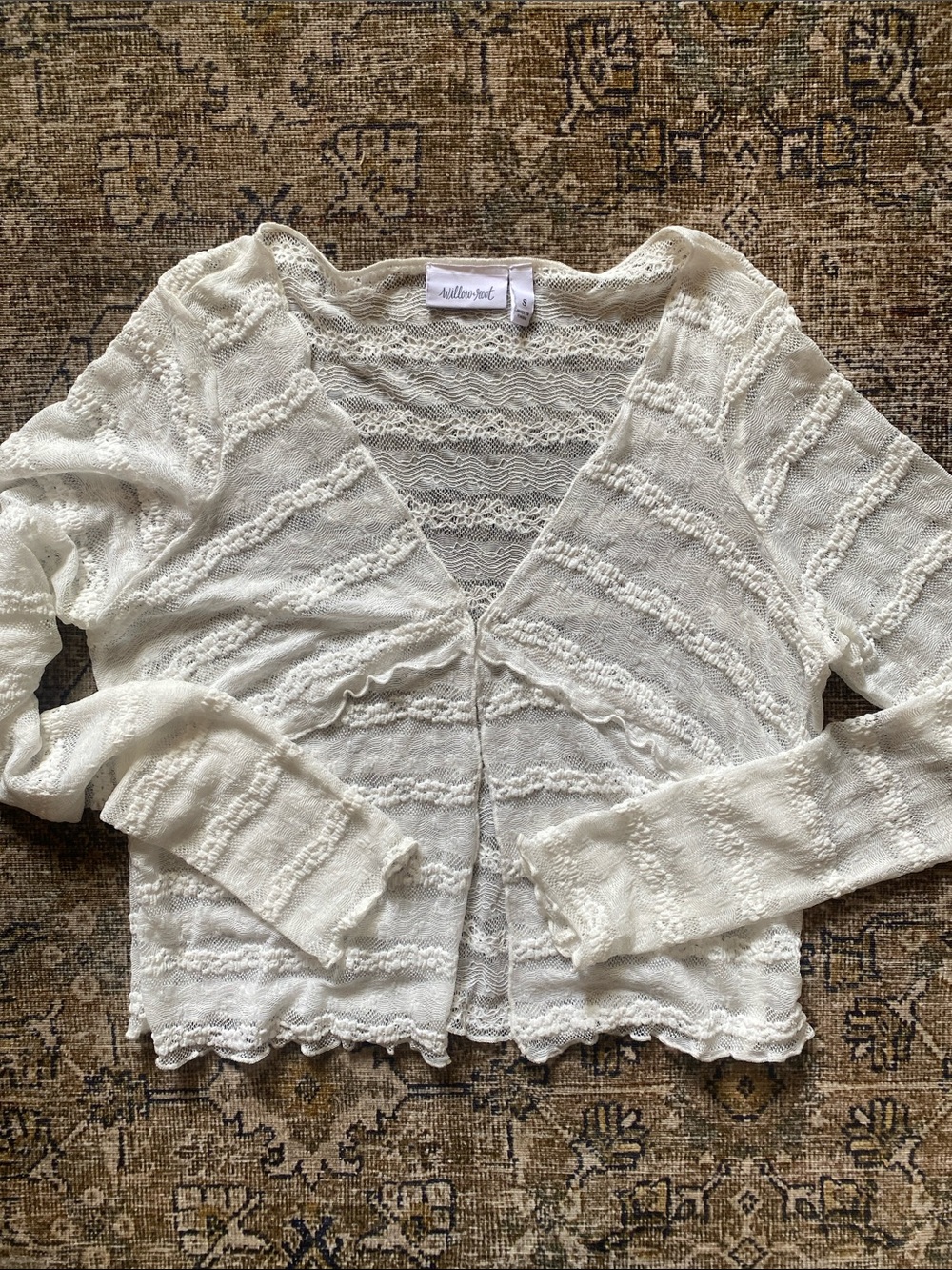 Willow & West Cream Openwork Scalloped-Edge Cardigan